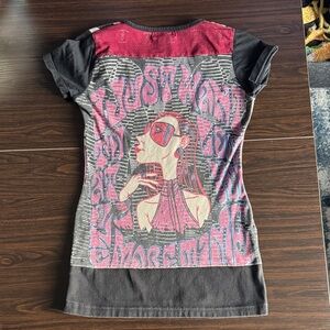 Custo Barcelona Abstract Scoop Neck Tee in Pink, Black & Blue